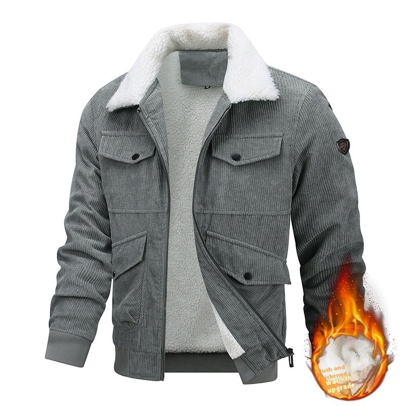 Winter Lapel Fleece Jacket With Pockets Warm Thicken Cotton Coat Men's Clothing - Chic Botique