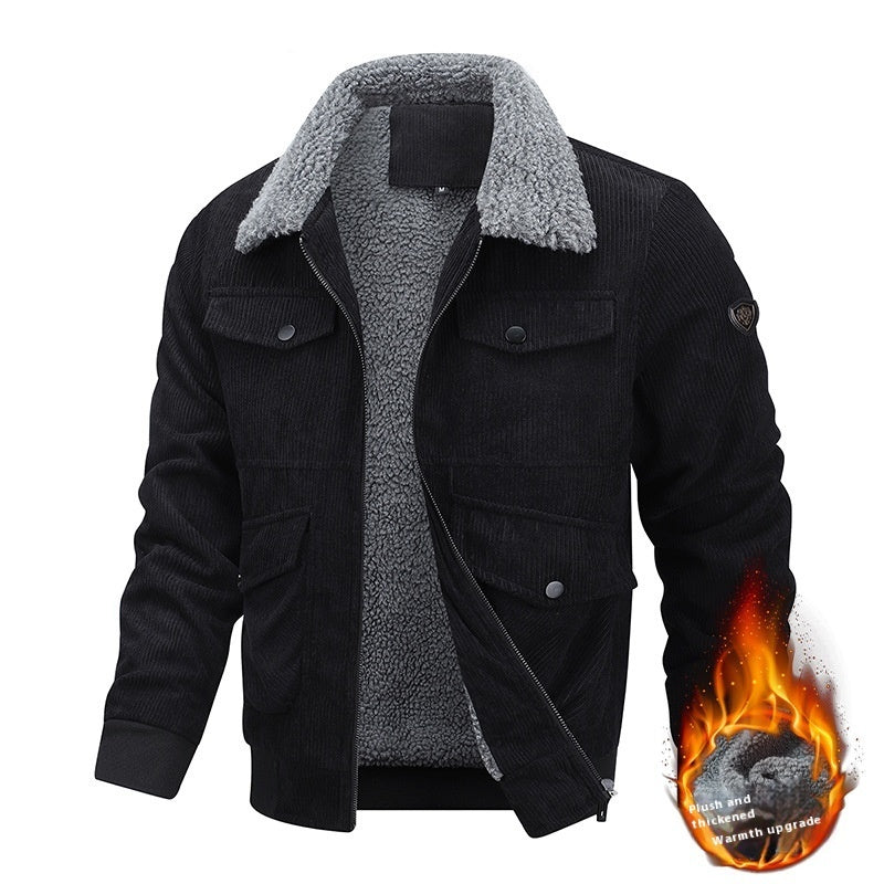 Winter Lapel Fleece Jacket With Pockets Warm Thicken Cotton Coat Men's Clothing - Chic Botique